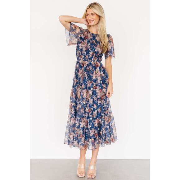 Baltic Born Dresses & Skirts - Baltic Born Mara Embroidered Tulle Dress | Dark Blue Multi Floral Size MM